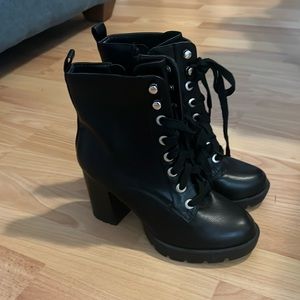 High heel lace up combat boots